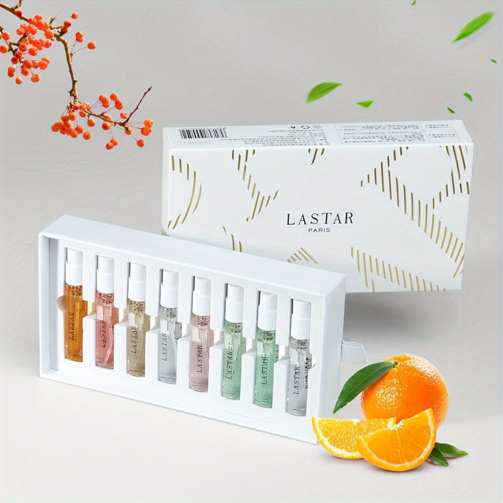 Perfume Gift Set LASTAR Eight-Piece Spray Bottle Collection in White Gold Box with Fitted Insert for Women
