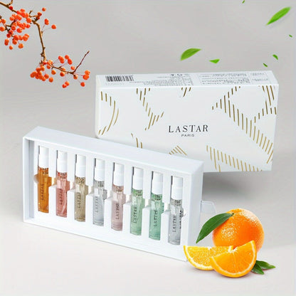 Perfume Gift Set LASTAR Eight-Piece Spray Bottle Collection in White Gold Box with Fitted Insert for Women
