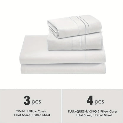 Fitted Sheet Set Deep Pocket | Soft Cooling Breathable Bedding 3-4pcs Fade-Resistant All-Season for Twin Full Queen King – Solid Color Bed Sheets for Dorm Guest Room Everyday Use