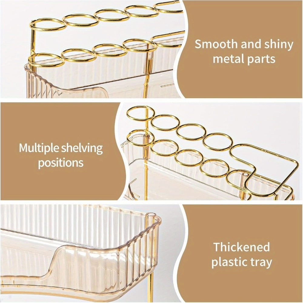 Corner Countertop Bathroom Organizer with 2- or 3-Tier Trays, Brush Rings and Four Color-Style Options