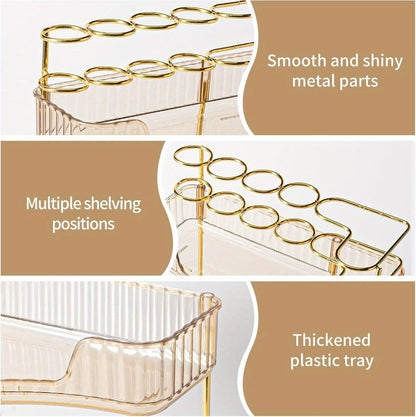 Corner Countertop Bathroom Organizer with 2- or 3-Tier Trays, Brush Rings and Four Color-Style Options