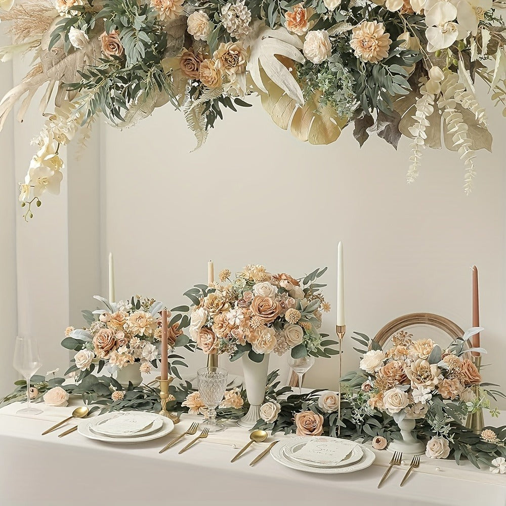 Artificial Flower Combination Box Set with Stems – Champagne Silk Flowers for DIY Wedding Bouquet, Baby Shower, Valentine's Day & Home Decor