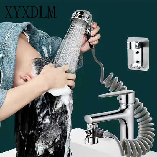 Handheld Shower Head Kit with Hose Bracket Diverter Faucet Adapter High Pressure Portable Shampoo Spray Set for Bathroom Sink Hair Washing Travel