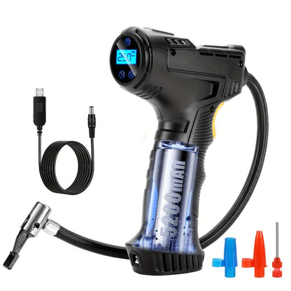 Portable Air Compressor 5200mAh – Wireless Rechargeable Tire Inflator with Digital Pressure Gauge for Car, Bicycle & Ball, Auto Shut-Off, USB Charging, Compact Cordless Air Pump