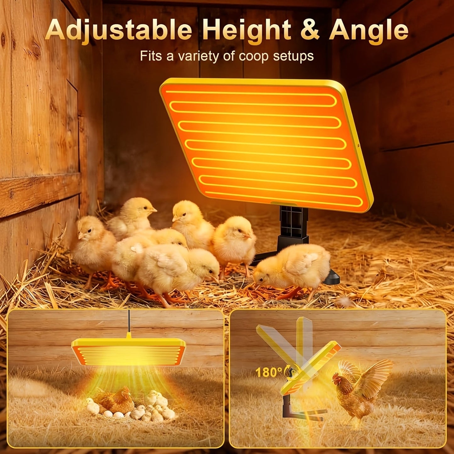 Chick Brooder Heating Plate with Adjustable Height & Angle, Digital Temp Control for Chicken Coop
