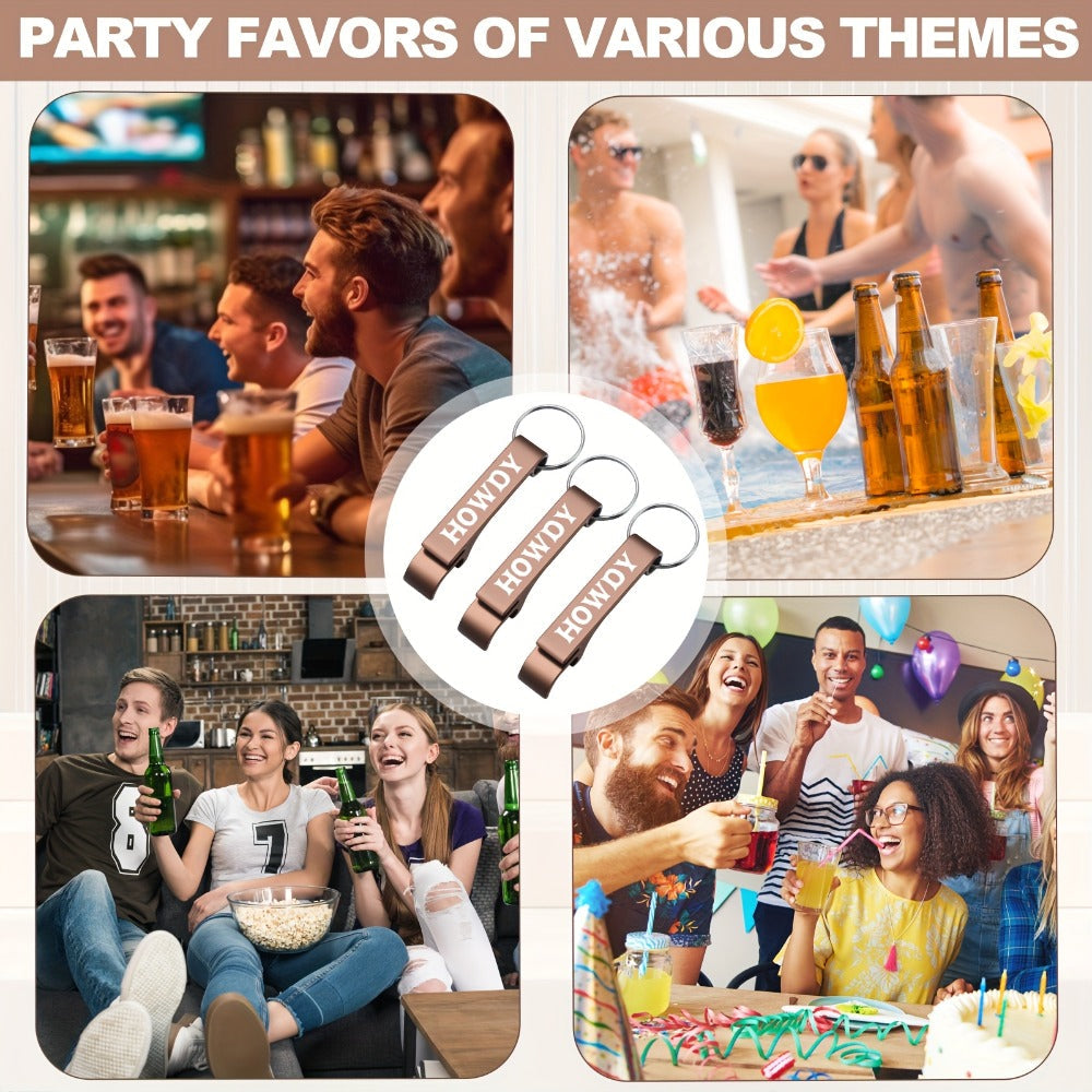 Party Favors Western Metal Bottle-Opener Keychains, 30-Piece Brown Cowboy-Theme Set for Guests