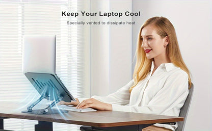 Laptop Stand Adjustable Aluminum Alloy Foldable Portable Ergonomic Desk Riser Compatible with 10 to 16.5 Inch Laptop MacBook Notebook Tablet Computer Stand Holder for Home Office – Black & Silver