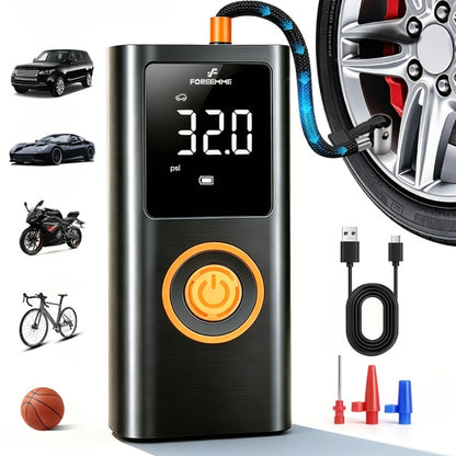 Cordless Tire Inflator Portable USB Rechargeable – Digital Gauge & LED Light, Fast Air Compressor with Auto Shutoff for Car, Bike, Motorcycle & Sports Equipment, Emergency Flat Tire Pump