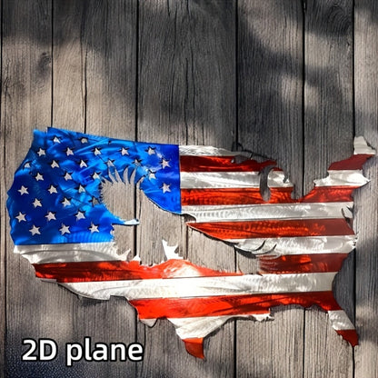American Flag Metal Wall Art Bald Eagle Patriotic Wall Decor 2D Flat USA Flag Wall Sculpture Fourth of July Decor Gift for Home Living Room Men 15.7x9.8in