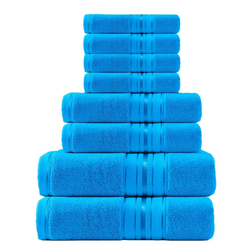Towel Set 8 Piece 550GSM Pure Cotton Vintage Striped Bath, Hand Towels and Washcloths for Home and Guest Use