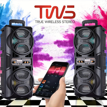 Portable Wireless PA Speaker System Dual 6.5" Subwoofer 3000W Bluetooth TWS Karaoke Outdoor Party Speaker with Microphone LED Light AUX USB FM Remote Control