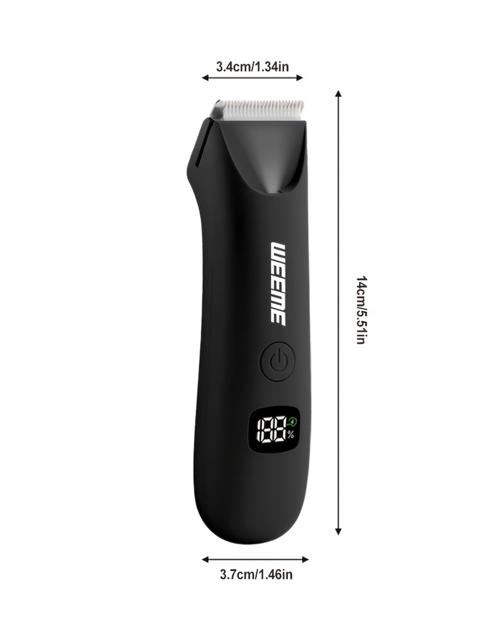 Rechargeable Men's Body Hair Trimmer in Black with LCD Display and LED Light for Chest, Legs and Underarms
