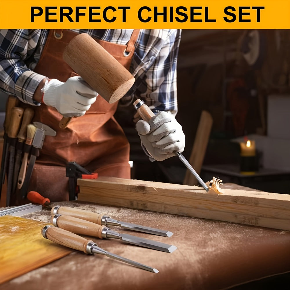 Wood Chisel Set 4pcs – CR-V Steel Woodworking Chisels 6/12/18/24mm, Professional Wood Carving & Carpentry Hand Tools for Beginners and Experts