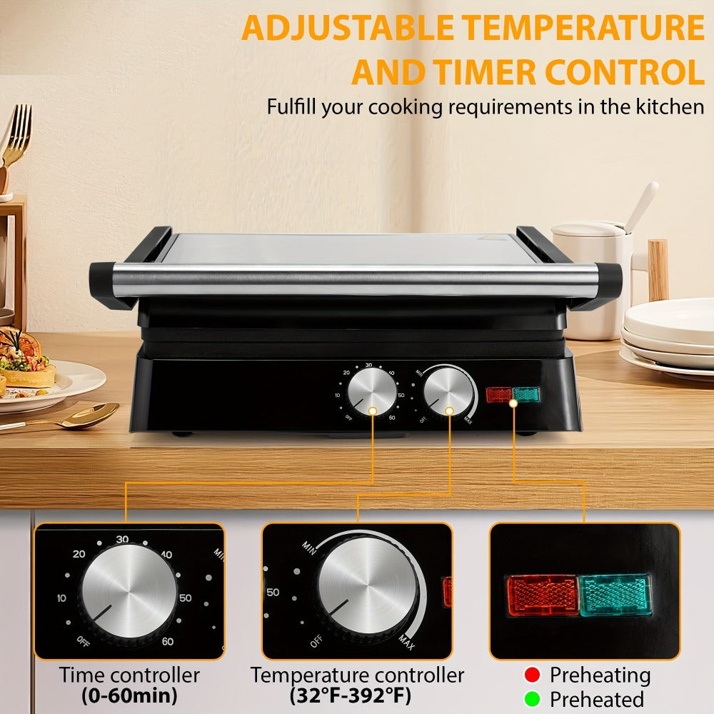 Panini Press Grill 3-in-1 Electric Indoor Grill with Non-Stick Plates - 180° Flat Grill Sandwich Maker with Floating Hinge Grease Tray Temperature Control, Compact Countertop Grill for Home Dorm Office