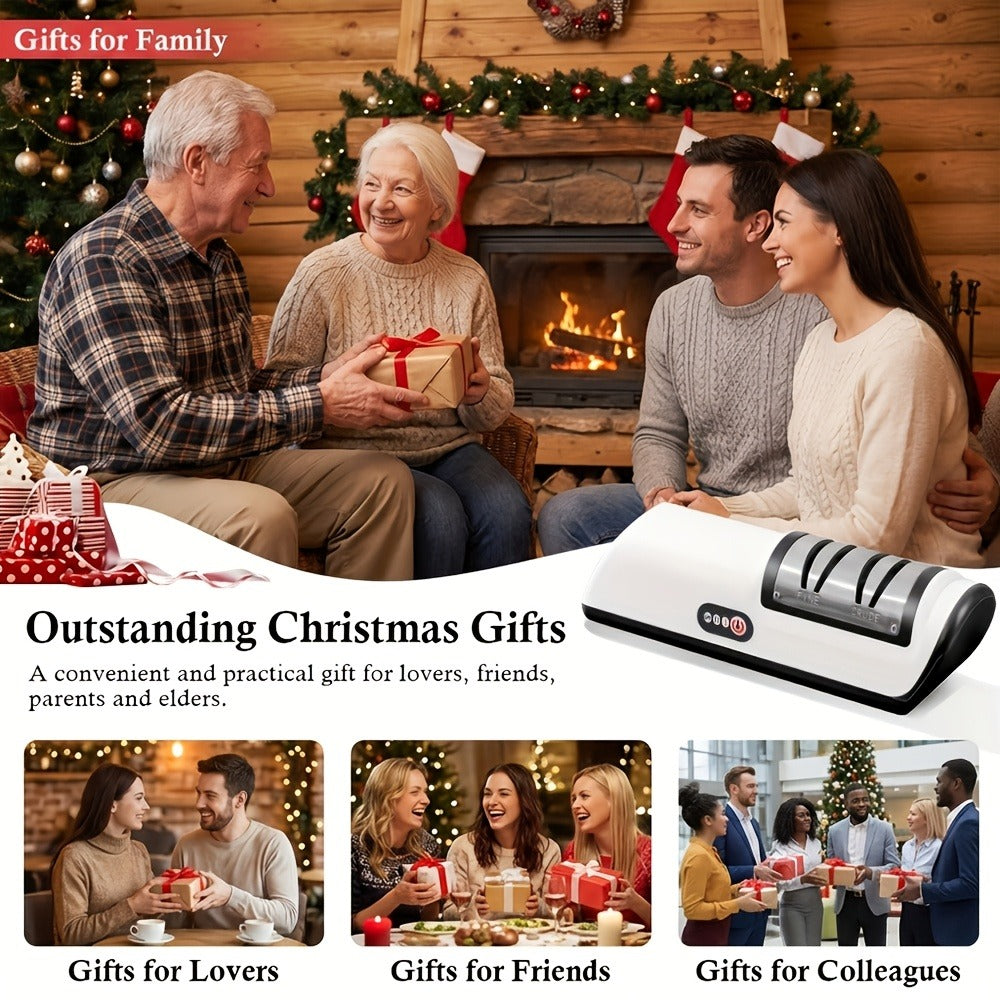 Two-Stage Electric Knife Sharpener in White or Pink with Two Extra Sanding Wheels Included