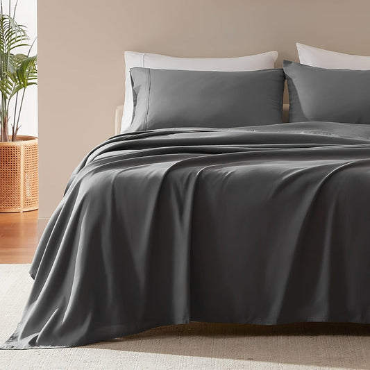 Cooling Fitted Sheet Bamboo Blend Ultra-Soft Deep Pocket Bed Sheet for Hot Sleepers Twin Full Queen King Size Machine Washable Breathable Cooling Bedding White Black Gray Navy Purple Apricot