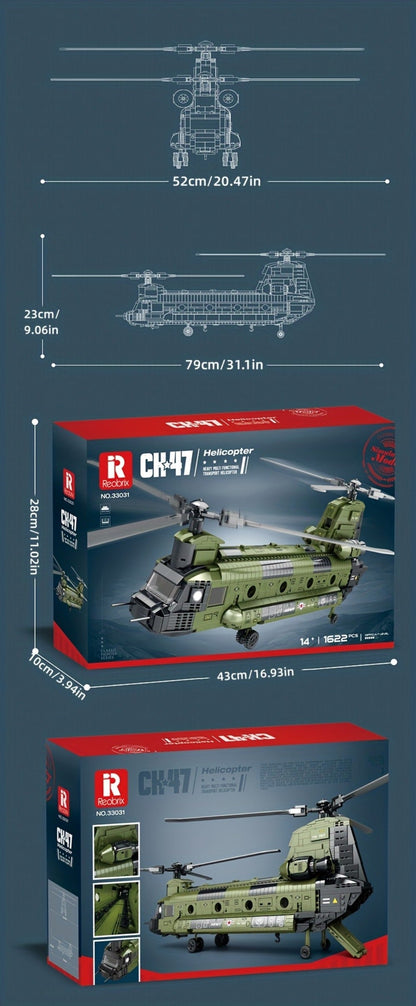 CH-47 Chinook Transport Helicopter Building Block Model with 1,622 Pieces for Adult Aviation Display