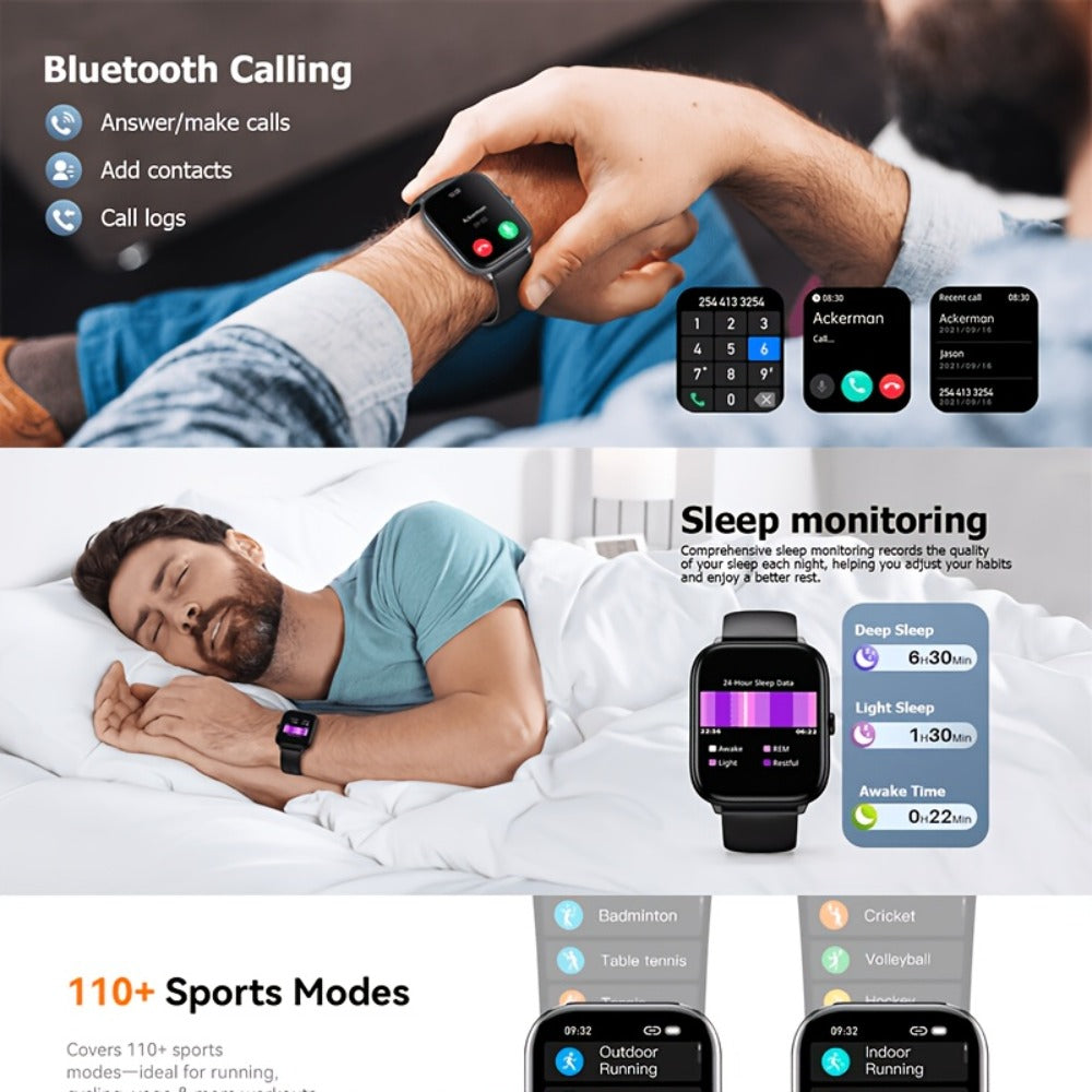 Smartwatch – with Remote Photo Control & HD Voice Calling, Large Screen Unisex , Message Notifications, Multiple Sport Modes, Heart Rate…
