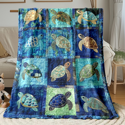 1pc Underwater Turtle Splicing Pattern Blanket-Lightweight Home Furnishings Bedding Throw for Sofa Bed Travel Camping Livingroom Office Couch Chair And Bed-Digital Printing Blanket with Soft And Warm Flannel, 2D Flat