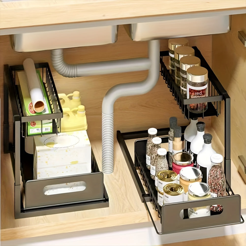 Under Sink Organizer with Sliding Pull-Out Shelf – 2-Tier Metal Cabinet Storage Rack for Kitchen, Bathroom, Pantry & Closet Organization, 1-Pack or 2-Pack