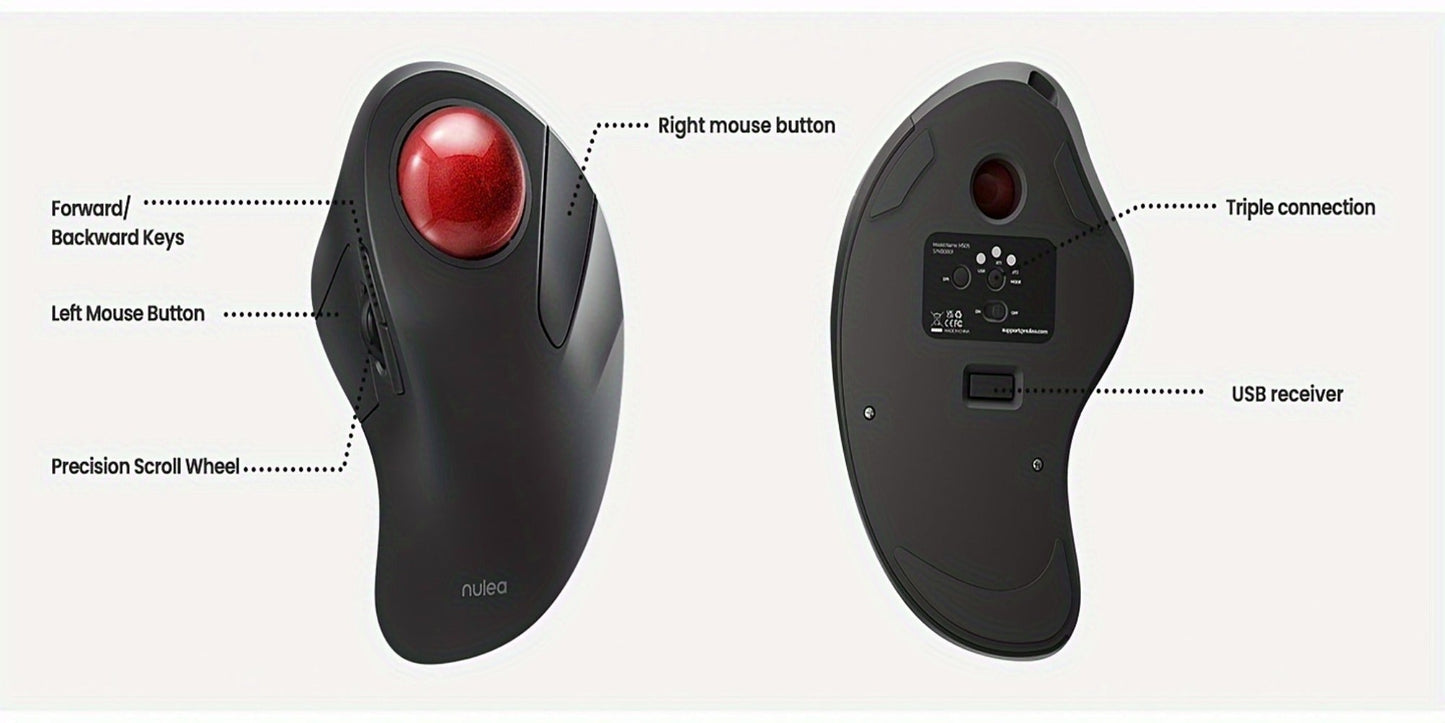Wireless Ergonomic Trackball Mouse, Rechargeable Bluetooth & 2.4G, 44mm Index Finger Rollerball, 5 DPI Levels, 60-Day Battery, Compatible with PC, Laptop, Mac – Green/Black