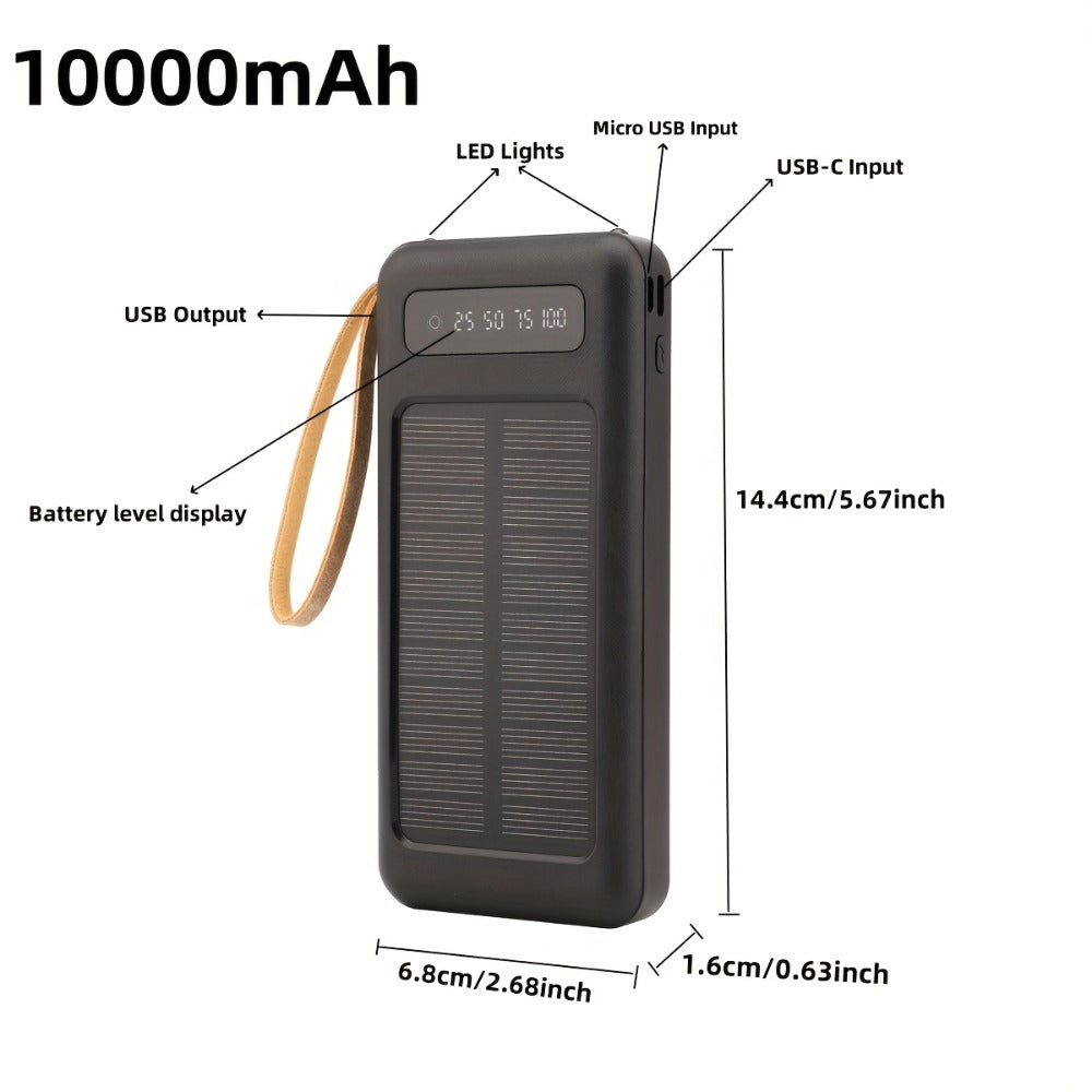 Solar Power Bank, 10000mAh to 30000mAh Charger with Built-In Cables, LED Light, Digital Display and 5W or 15W Options