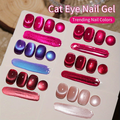Gel Nail Polish 6-Color Berry Magnetic Cat-Eye Set in Frame Bottles with Plum-to-Magenta Shades
