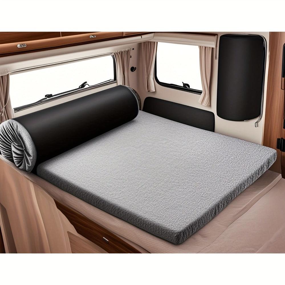 Memory Foam Camping Mattress Pad – Roll-Up Portable Sleeping Mat 72"x24" for SUV Car Camping, Tent Floor, RV & Guest Bed | Grey & Blue