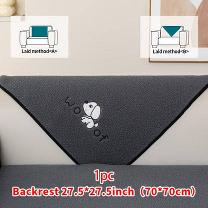 Sofa Cover Embroidered Plush-Texture Panels for Single to 4 Seats, Backrest, Armrest or Pillowcase
