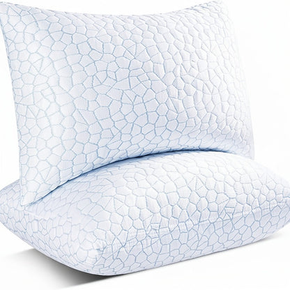 Memory Foam Bed Pillows King Size 2 Pack Hotel Quality Cooling Down Alternative Non-Collapsing Pillow Set Machine Washable Polyester Viscose Cover