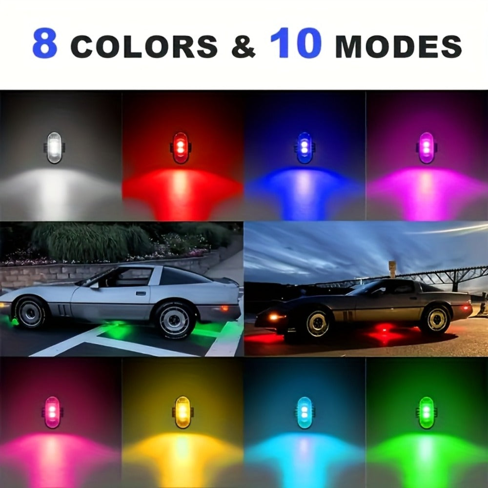 Wireless LED Strip Lights for Car – Magnetic Vibration Sensor, 8 Colors, Remote Control, USB Rechargeable, IP65 Waterproof Warning Light for Car Interior, Truck, Motorcycle & Bicycle