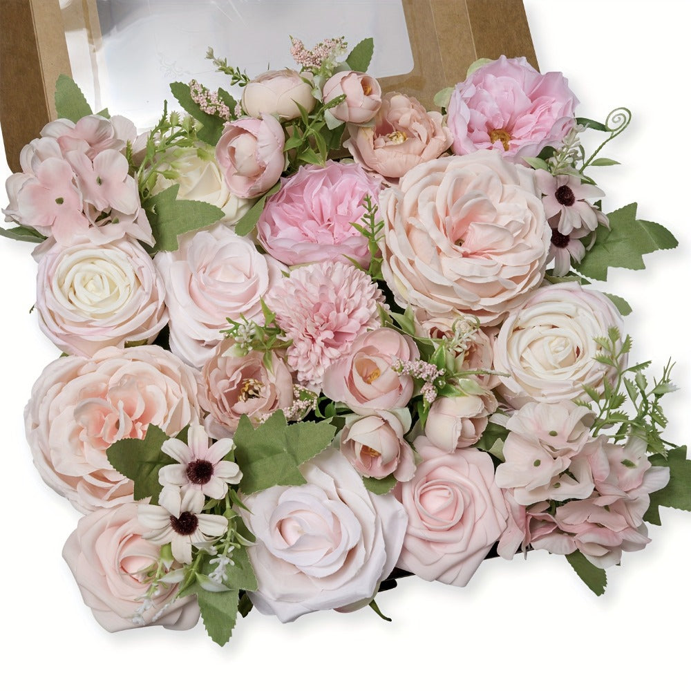 Artificial Flowers Pink and White Rose Combo Box for DIY Bridal Bouquets, Centerpieces and Party Decor