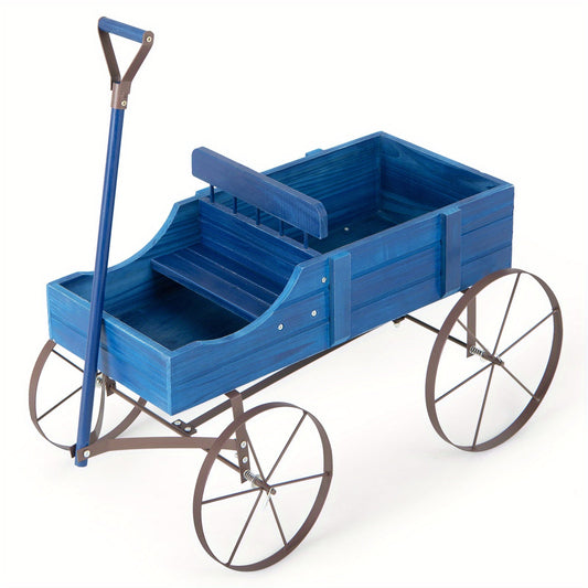 Garden Wagon Planter with Wheels – Rustic Fir Wood, 2-Section Planting Bed