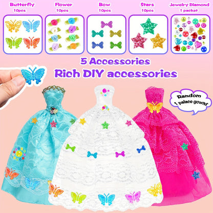 139-Piece Rose Doll Wardrobe and Accessory Case for 11.5-Inch Dolls with Dresses, Shoes and Stickers