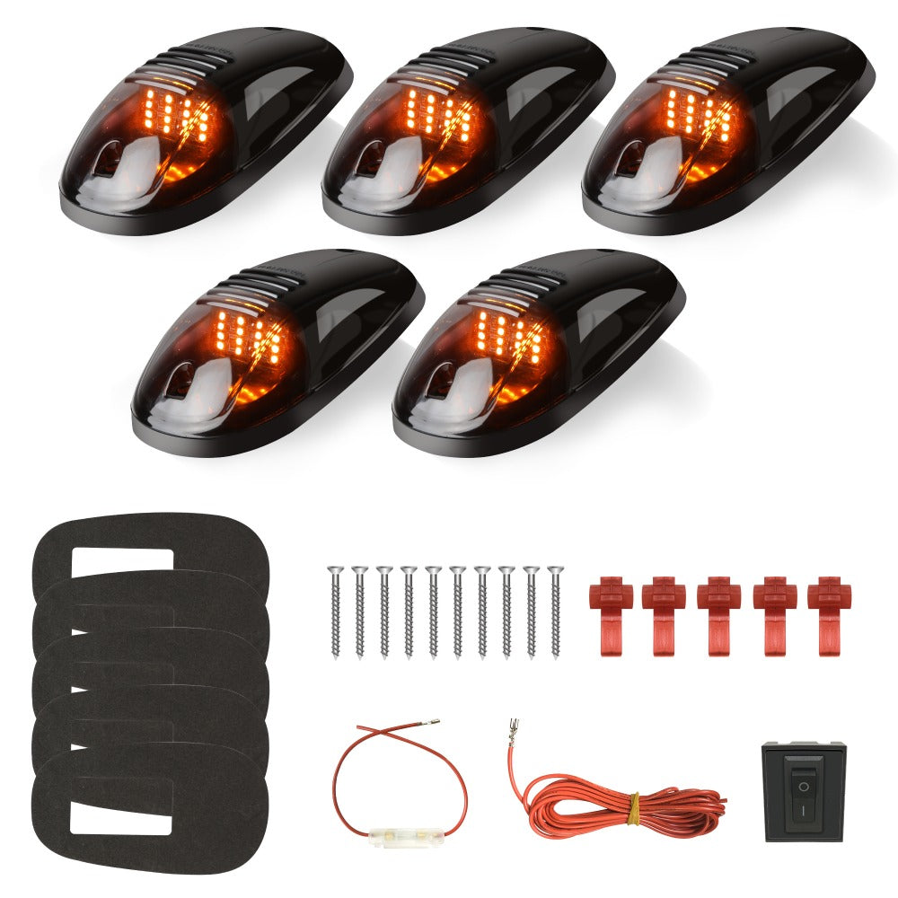 5pcs LED Cab Roof Marker Lights 16/24 LED 12V Super Bright UV-Resistant ABS Lens with Wiring Harness Kit for 2003-2018 Pickup Trucks 1500 2500 3500 4500 5500, White Amber Red Blue Green Purple