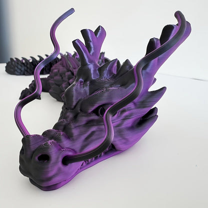Articulated Dragon Figurine in Black and Red or Black and Purple with Three Exact Head Styles