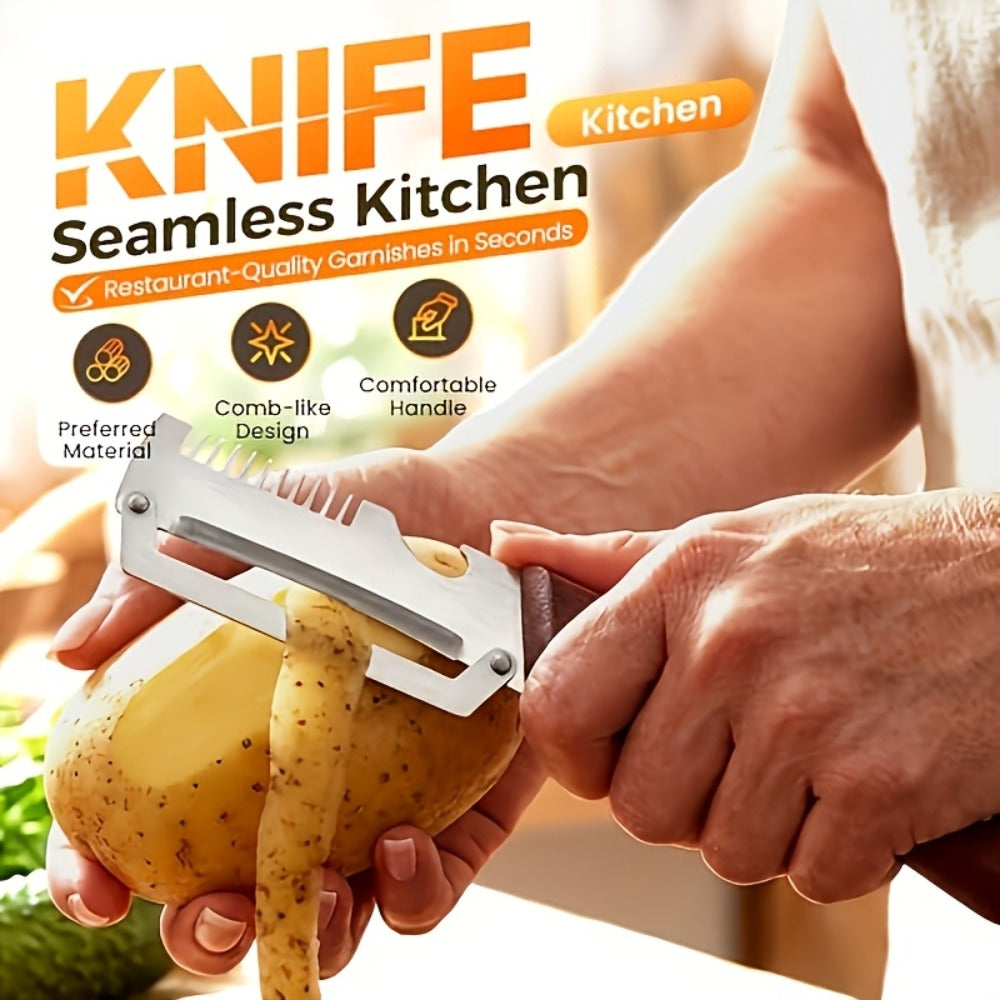 Two-Piece Zhoshuai Vegetable Peeler Set with Wood Handles, Scallion Comb and Bottle-Opening Cutout