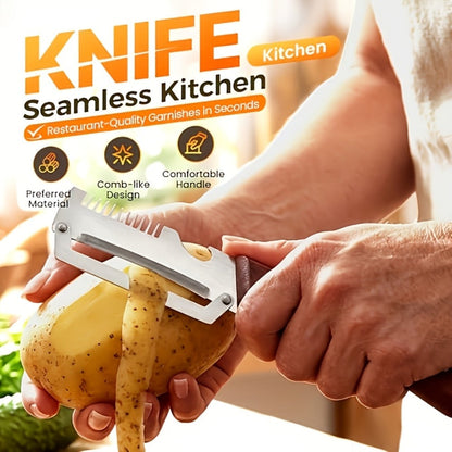 Two-Piece Zhoshuai Vegetable Peeler Set with Wood Handles, Scallion Comb and Bottle-Opening Cutout