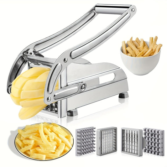 French Fry Cutter – Stainless Steel Vegetable & Potato Slicer, Multi-Function Food Chopper for Potato, Carrot, Cucumber & Onion, with Storage Box