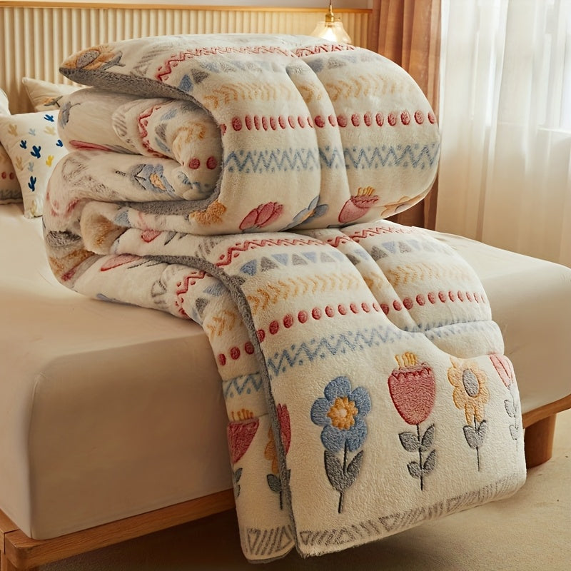 Bohemian Winter Comforter Thick Warm Velvet | Snowflake Floral Geometric Pattern Bedspread for Twin Full Queen – Soft Heavy Quilt Machine Washable for Bedroom Hotel – Vibrant Boho Bedding