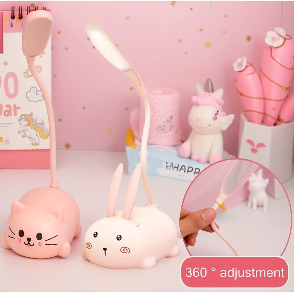 Night Light Mini Animal Desk Lamp with Flexible Neck, USB Rechargeable Power and Five Bunny or Cat Style Options