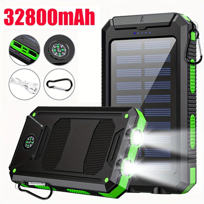 32800mAh Solar Power Bank 6 Outputs Wireless Charger – 4 Built-In Cables Dual Flashlights 15W Fast Charging, 32800 38800mAh External Battery Pack for Travel Camping GPS Emergency iPhone 17 Android