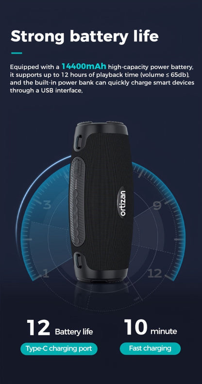 Bluetooth Speaker Ortizan 100W Boombox with 14000mAh Battery, IPX7 Rating, RGB Lights, USB and Carry Strap