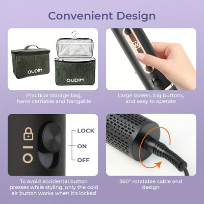 OUDIM 6-in-1 Hot Air Brush Hair Styling Tool with 110,000 RPM Motor, Foldable Handle and Storage Bag