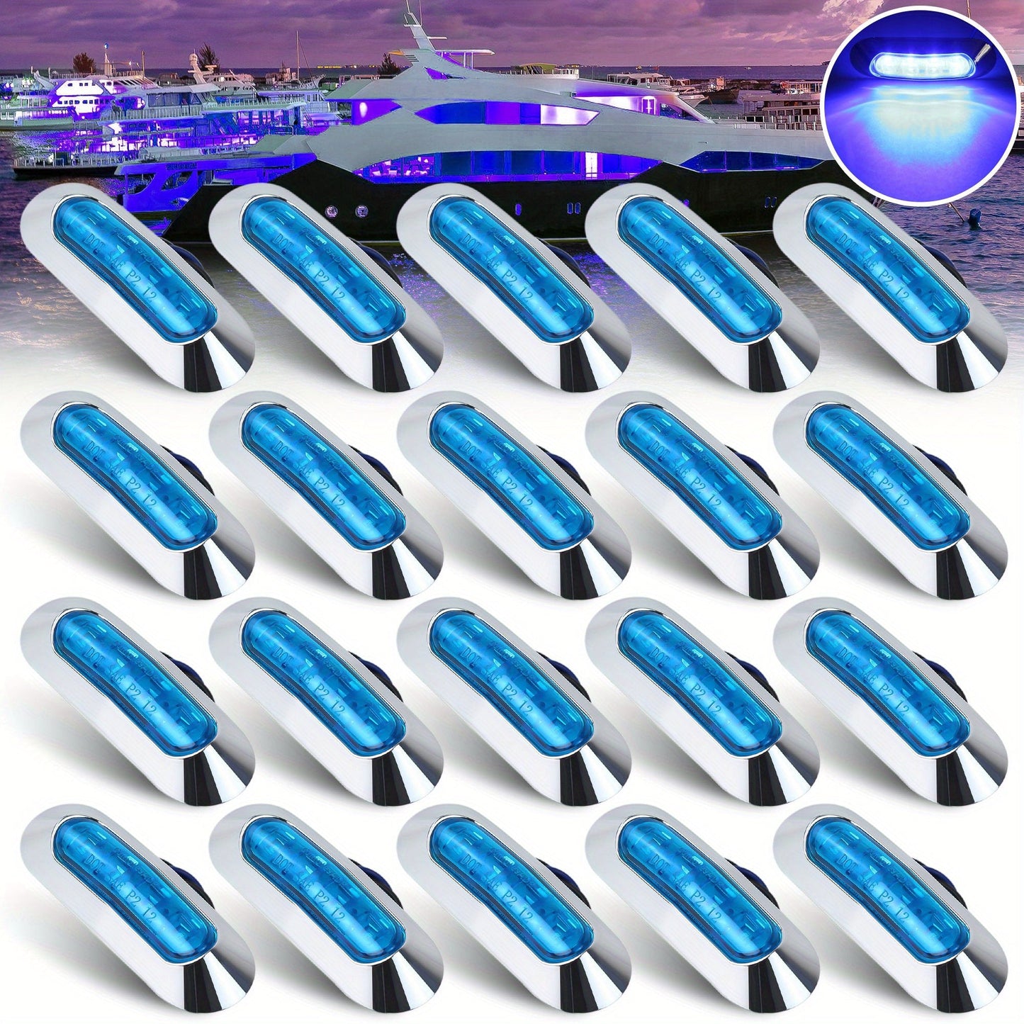 Marine LED Navigation Lights Set of 20 – Stern Circular Deck & Onboard Boat Lights for Yachts & Boats | Low Frequency, No Battery Required, Multi-Color Options