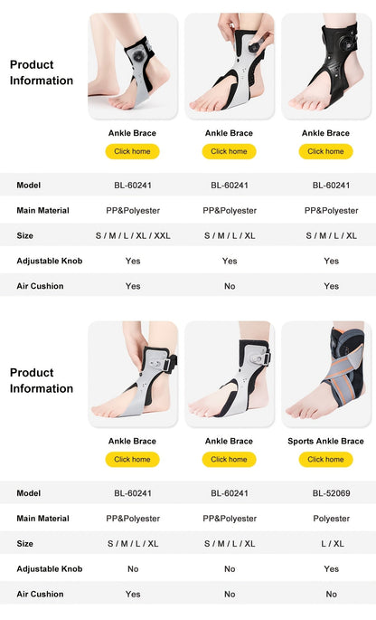 Adjustable Dial Foot Drop Ankle Brace with Air Cushion, Left or Right Foot in Sizes S–XXL Pictured