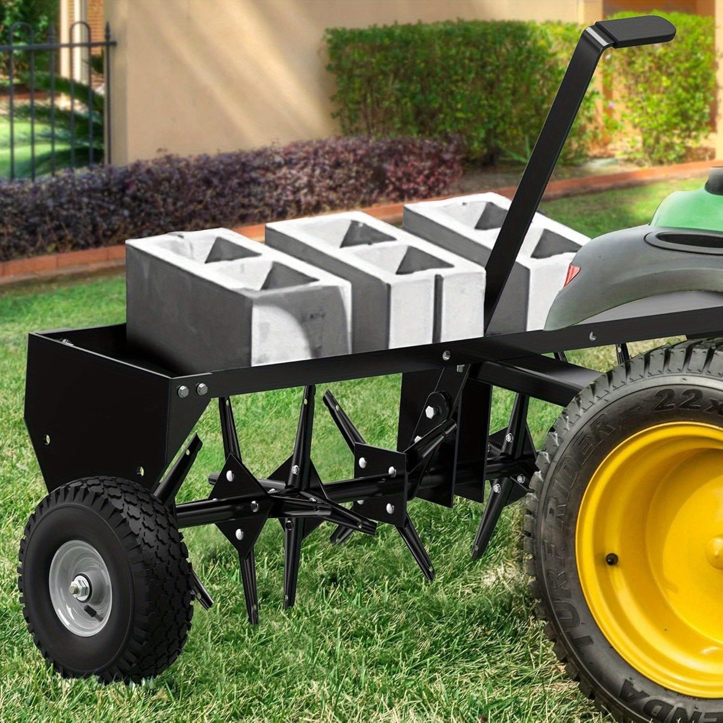 Tow-Behind Plug Aerator 48 Inch - Heavy Duty Steel Lawn Aerator with 32 Hollow Tines, Weight Tray & 10-Inch Pneumatic Tires, Compatible with Lawn Tractor ZTR ATV for Deep Soil Aeration