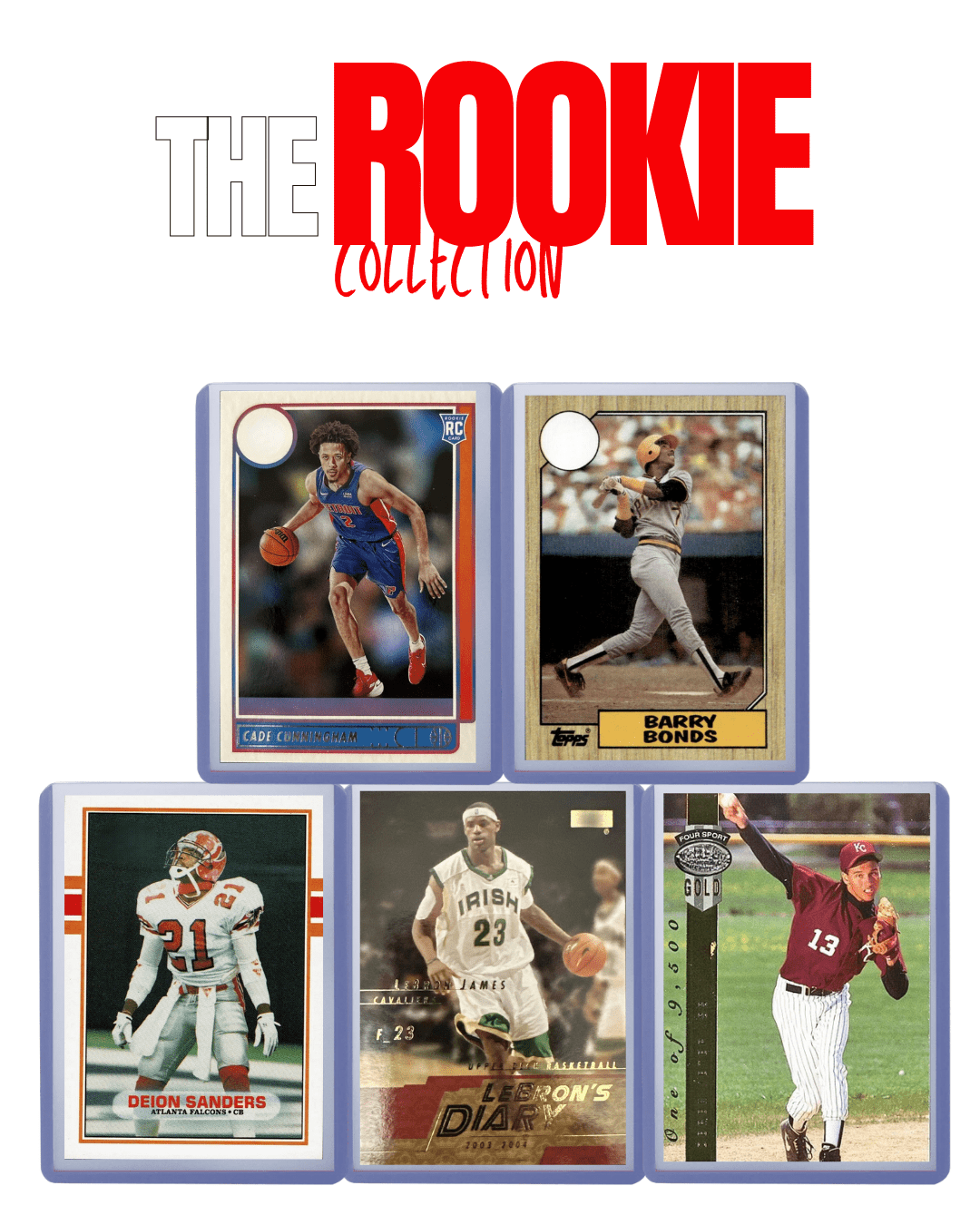 Sports Trading Cards, Five-Card Multi-League Assortment with NBA, NFL and MLB Player Artwork for Collectors