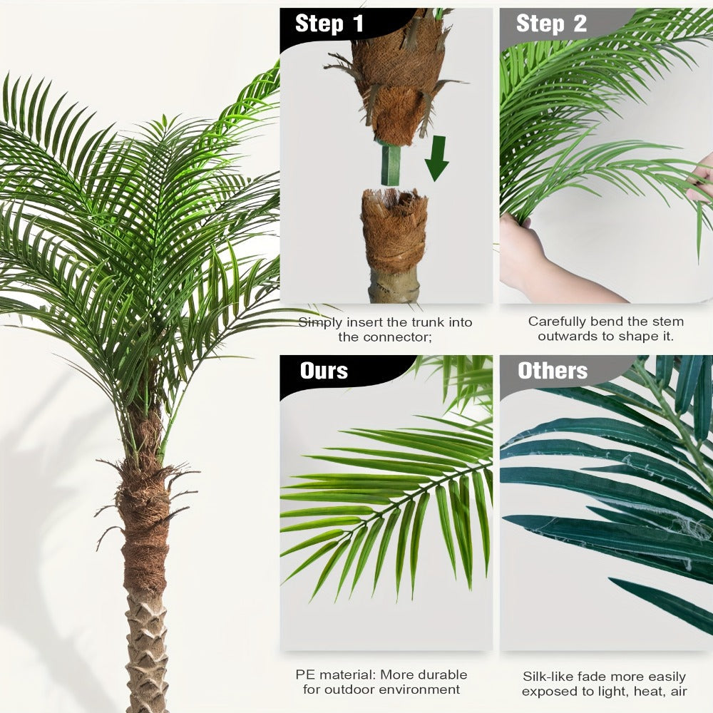 Large Artificial Palm Tree with Textured Trunk, Green Fronds and Three Exact Height-and-Pack Checkout Options