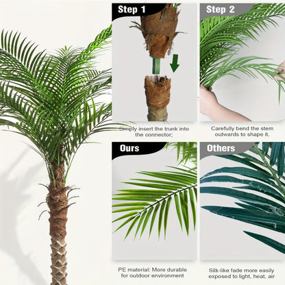 Large Artificial Palm Tree with Textured Trunk, Green Fronds and Three Exact Height-and-Pack Checkout Options